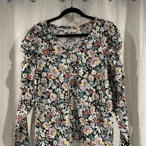 LOFT Floral Women's Puff Sleeve V-Neck Top - Like New